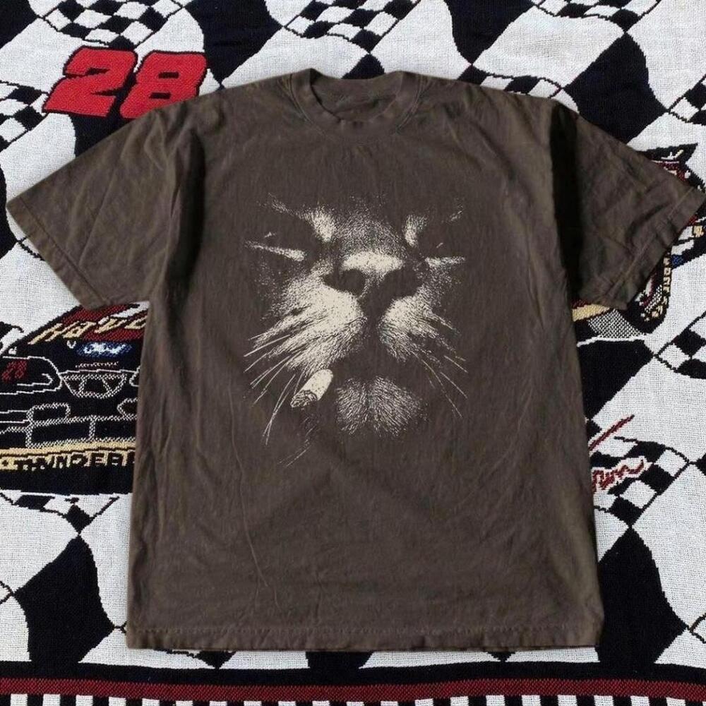Brown T-Shirt Cat Graphic Tee